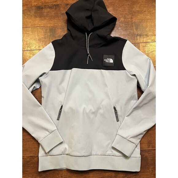 The North Face Womens Blue Black Poly Pullover Hoodie Drawstring Zip Pocket Smal - Picture 1 of 7